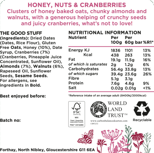 Honey, Nuts & Cranberries Granola Bar - Image 2